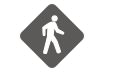 white pedestrian icon on a dark gray diamond
