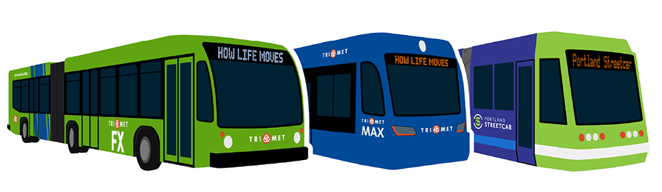 bus, MAX, Portland Streetcar vehicles