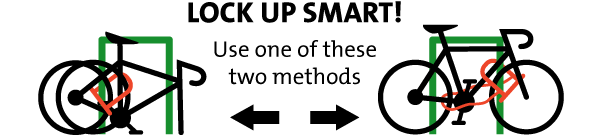 "Lock up smart!" graphic showing how to best lock up your bike