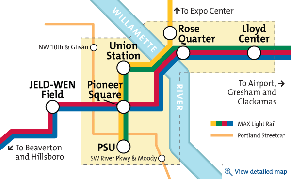 Map of TriMet's Free Rail Zone (formerly Fareless Square)