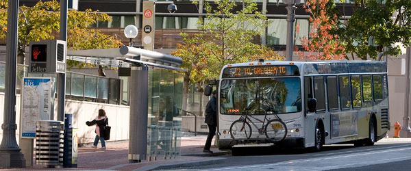Bus picking up passengers