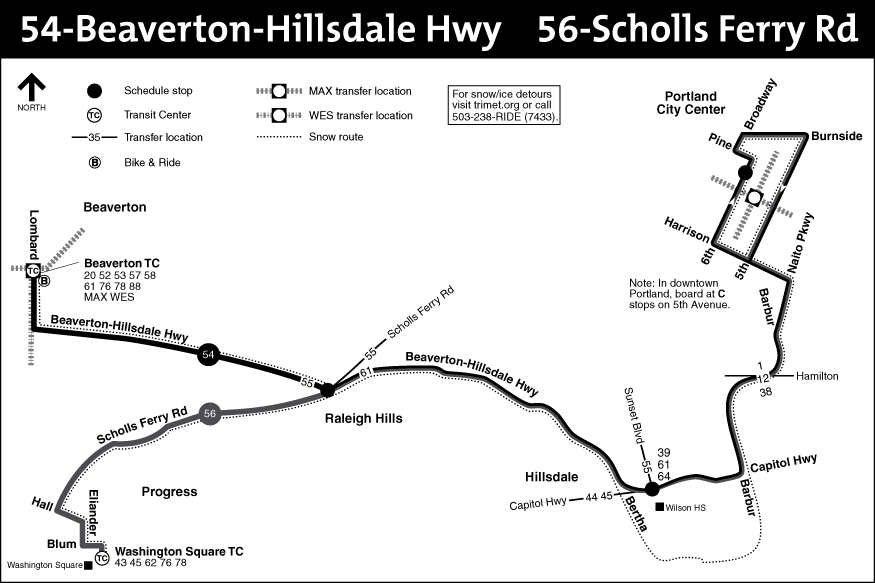 Bus Lines 54 and 56 Route Map