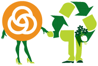 Trimet logo characterized as a bride partnering with a recycle logo characterized as a groom