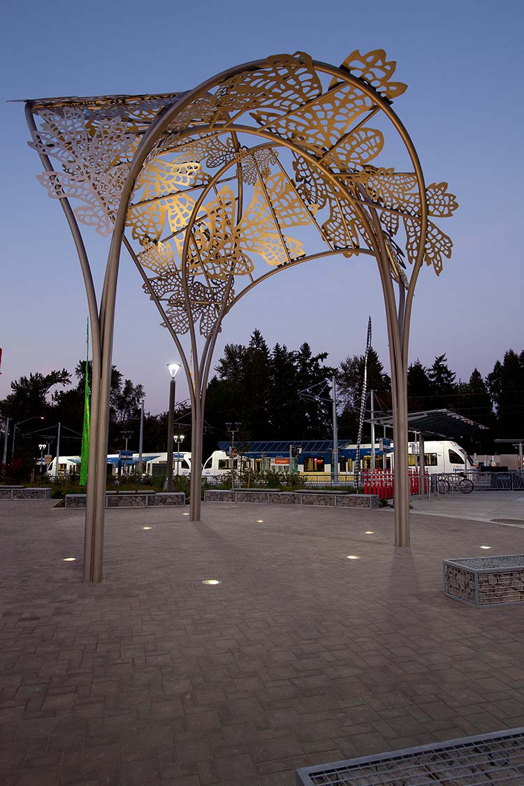 'Bower' - a sculpted canopy with floral patterns made of metal