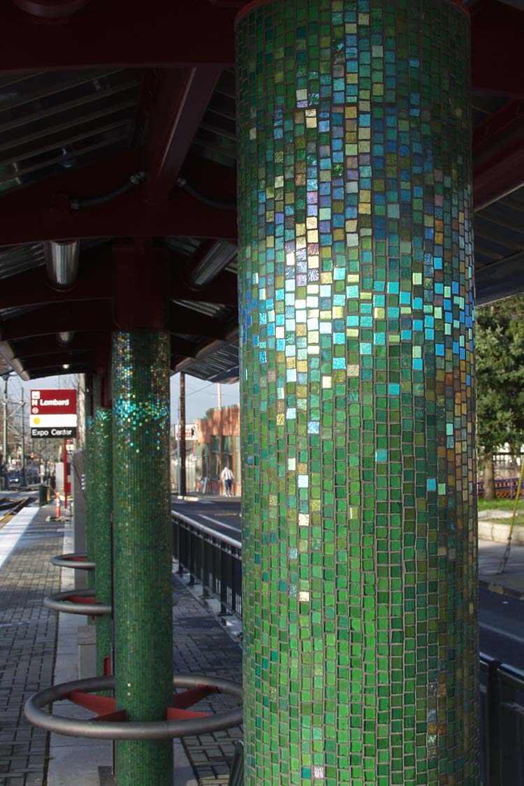 Green tile mosaic columns