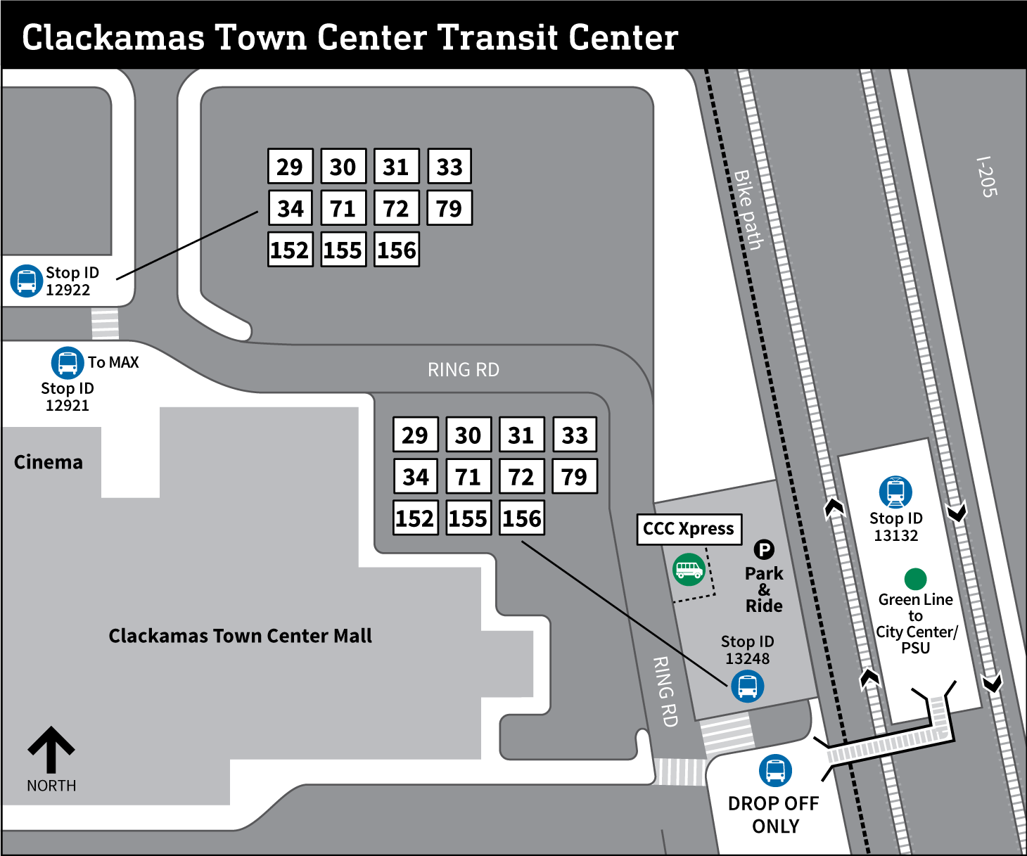 Map of Clackamas Town Center Transit Center